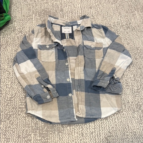 Plaid Kids flannel  Shirt in Blue and Tan - Picture 1 of 1
